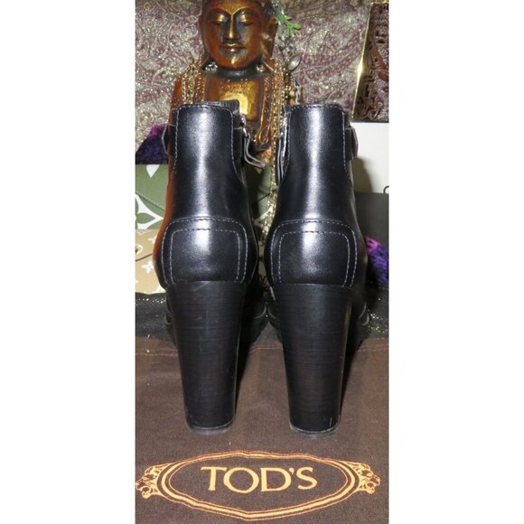 TOD'S Black Italian Leather & Suede Platform Ankle Boots 40.5 US 10 w/ Dustbag - Picture 4 of 15